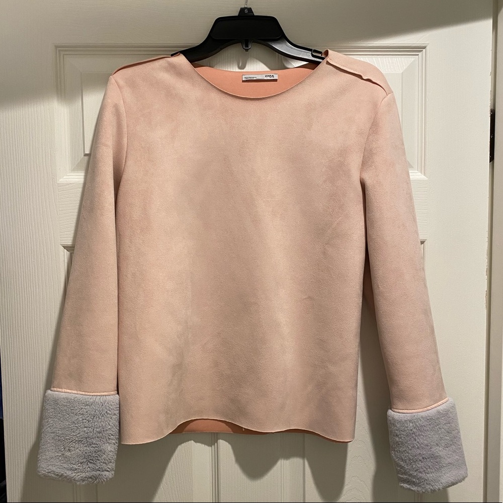 Zara long sleeve top with furry sleeves